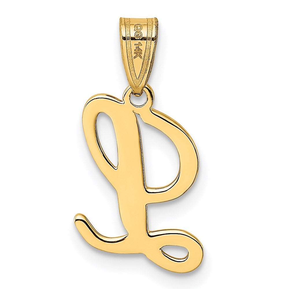 Alternate view of the 14k Yellow Gold, Mimi Collection, Small Script Initial L Pendant by The Black Bow Jewelry Co.