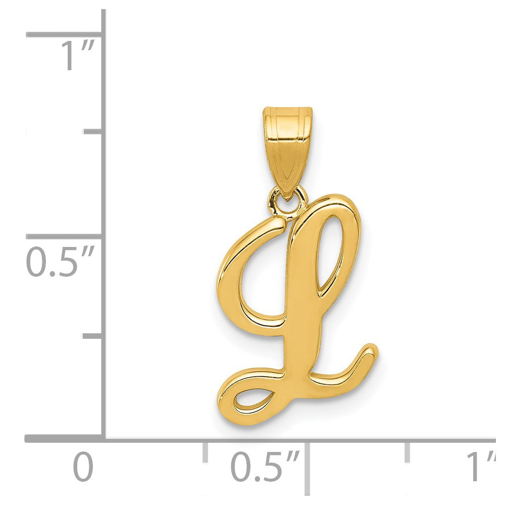 Alternate view of the 14k Yellow Gold, Mimi Collection, Small Script Initial L Pendant by The Black Bow Jewelry Co.