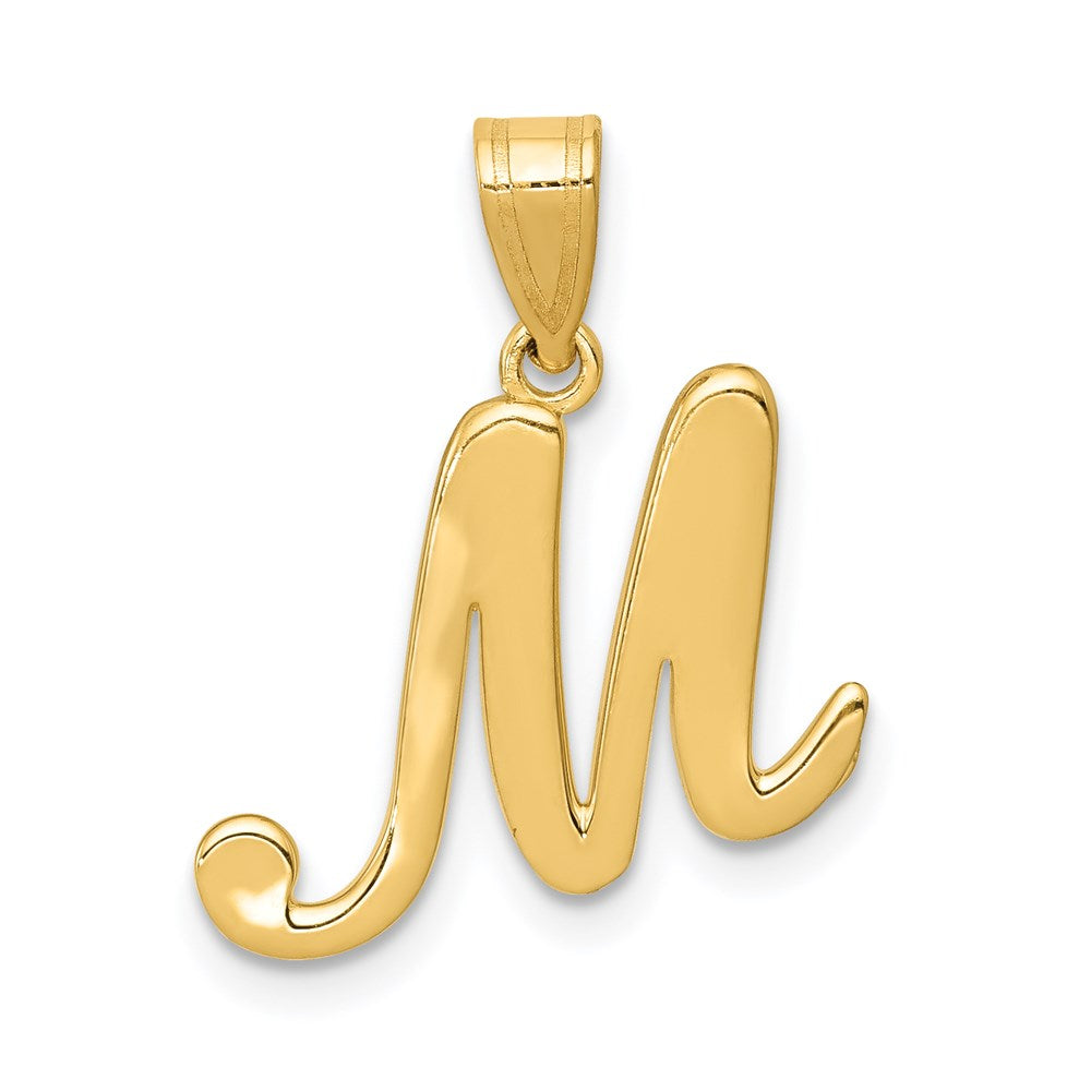 14k Yellow Gold, Mimi Collection, Small Script Initial M Pendant, Item P10427-M by The Black Bow Jewelry Co.