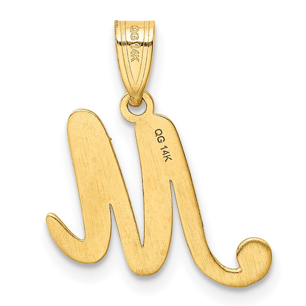 Alternate view of the 14k Yellow Gold, Mimi Collection, Small Script Initial M Pendant by The Black Bow Jewelry Co.