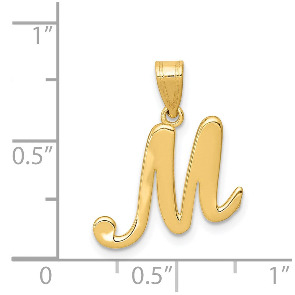 Alternate view of the 14k Yellow Gold, Mimi Collection, Small Script Initial M Pendant by The Black Bow Jewelry Co.