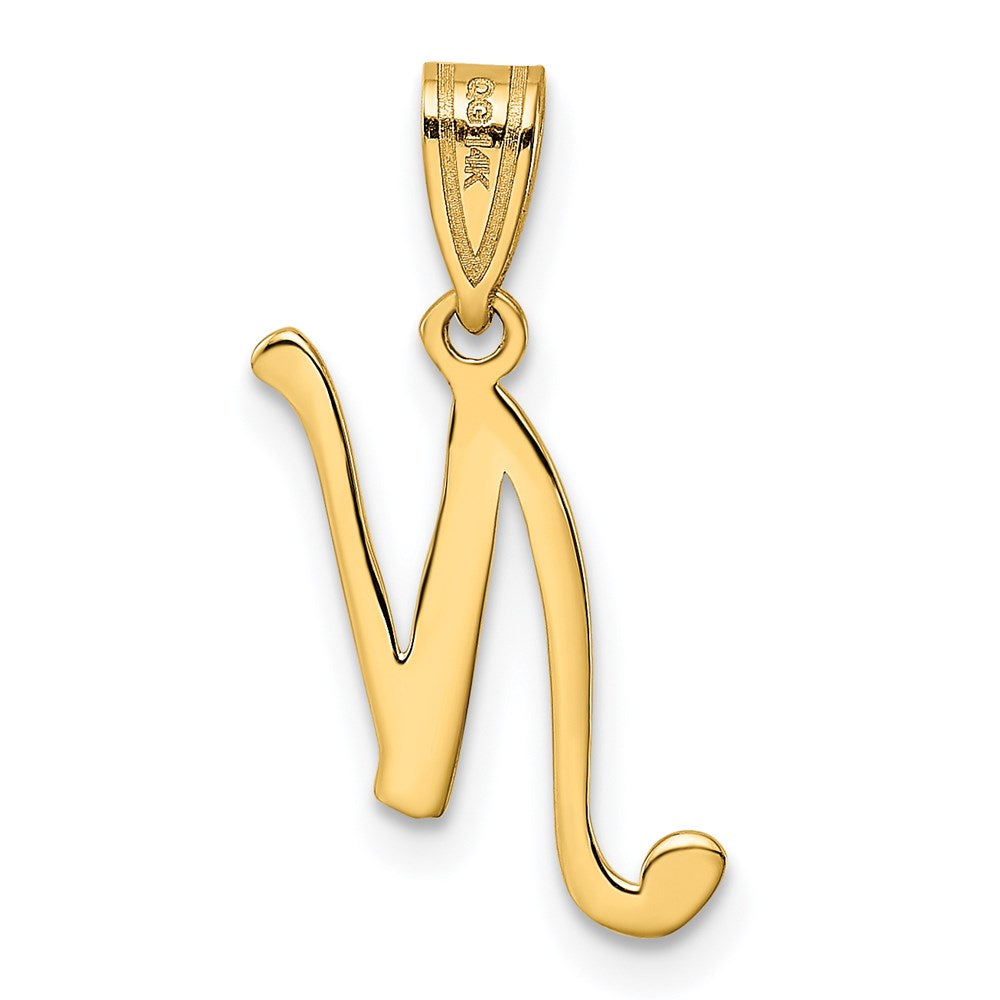 Alternate view of the 14k Yellow Gold, Mimi Collection, Small Script Initial N Pendant by The Black Bow Jewelry Co.