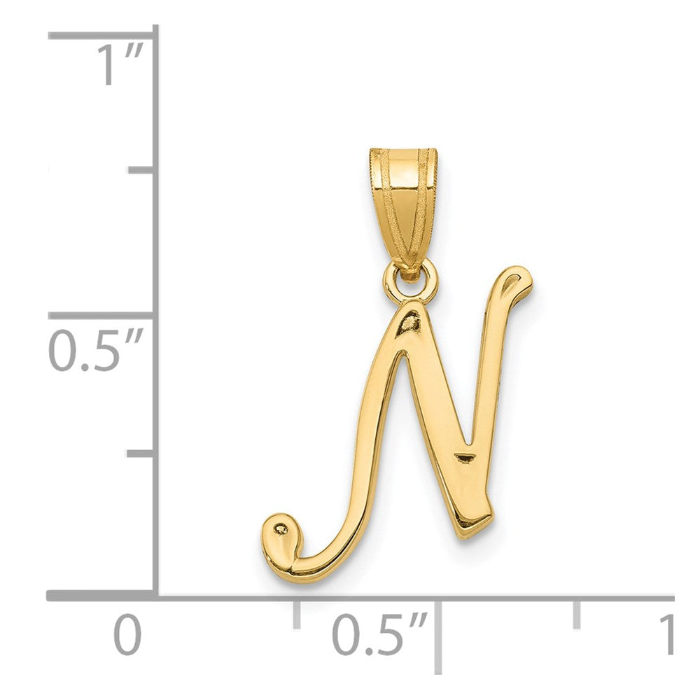 Alternate view of the 14k Yellow Gold, Mimi Collection, Small Script Initial N Pendant by The Black Bow Jewelry Co.