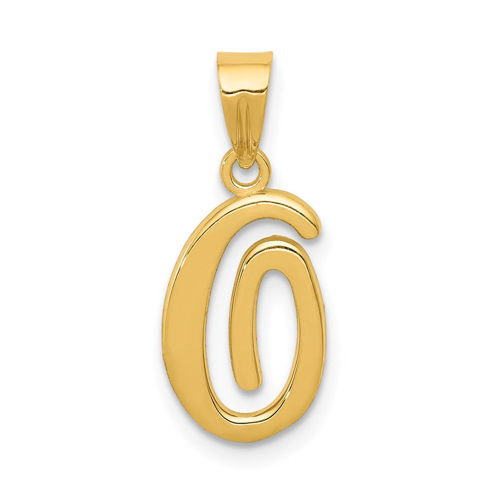 14k Yellow Gold, Mimi Collection, Small Script Initial O Pendant, Item P10427-O by The Black Bow Jewelry Co.