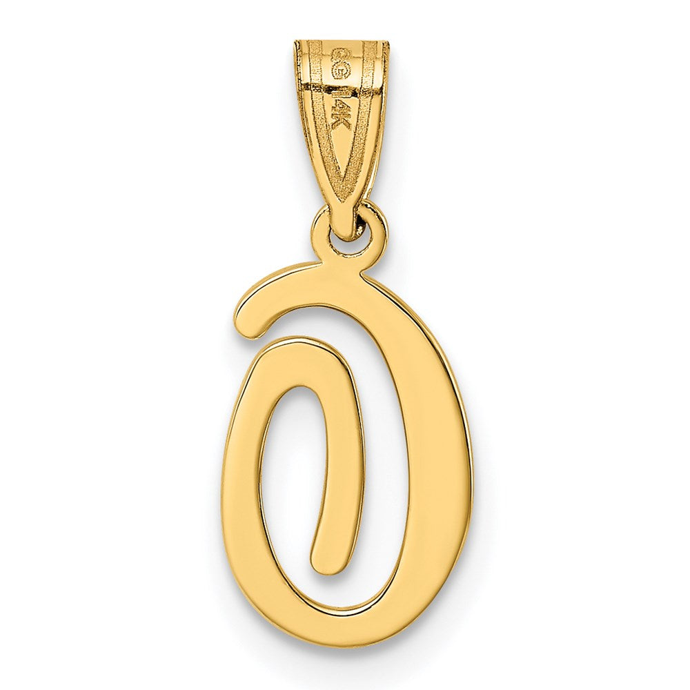 Alternate view of the 14k Yellow Gold, Mimi Collection, Small Script Initial O Pendant by The Black Bow Jewelry Co.