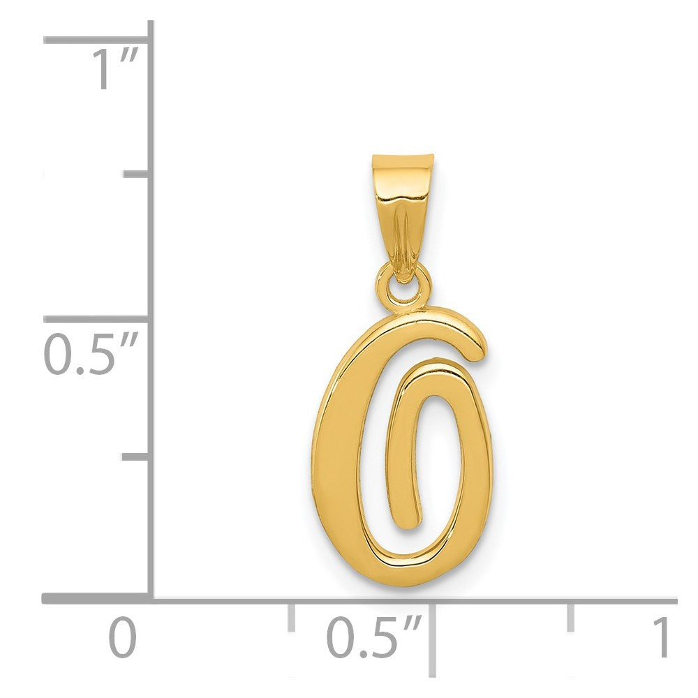 Alternate view of the 14k Yellow Gold, Mimi Collection, Small Script Initial O Pendant by The Black Bow Jewelry Co.