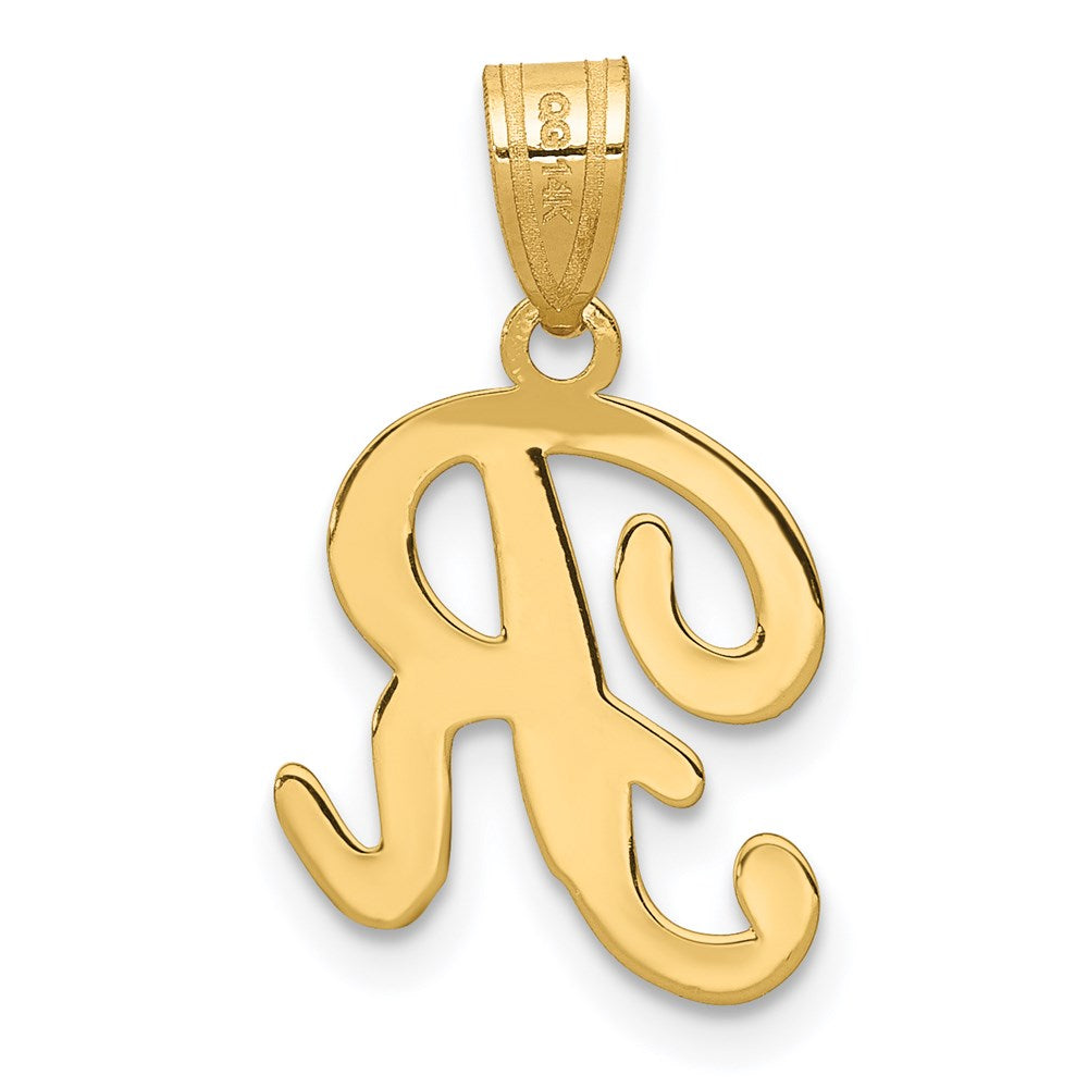 Alternate view of the 14k Yellow Gold, Mimi Collection, Small Script Initial R Pendant by The Black Bow Jewelry Co.