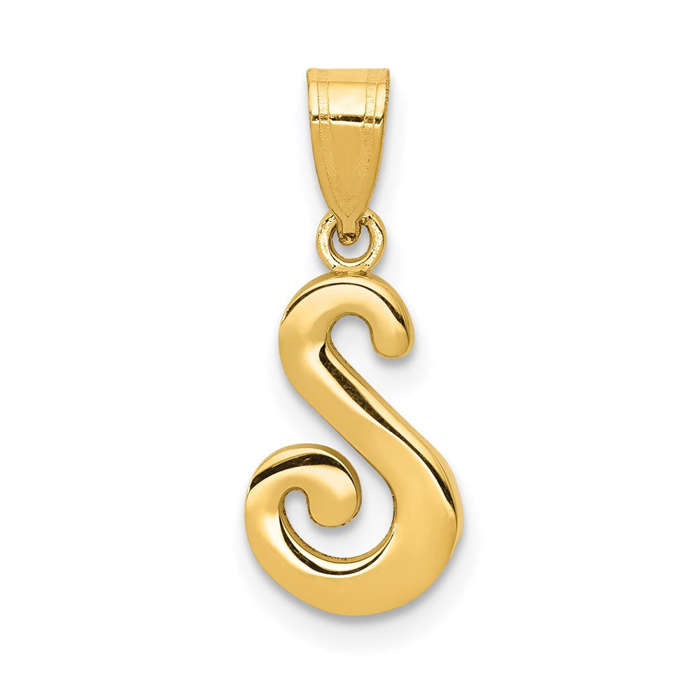 14k Yellow Gold, Mimi Collection, Small Script Initial S Pendant, Item P10427-S by The Black Bow Jewelry Co.