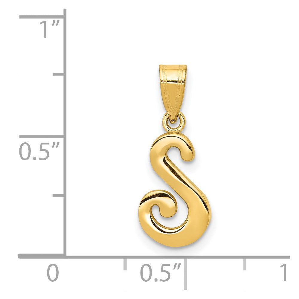 Alternate view of the 14k Yellow Gold, Mimi Collection, Small Script Initial S Pendant by The Black Bow Jewelry Co.
