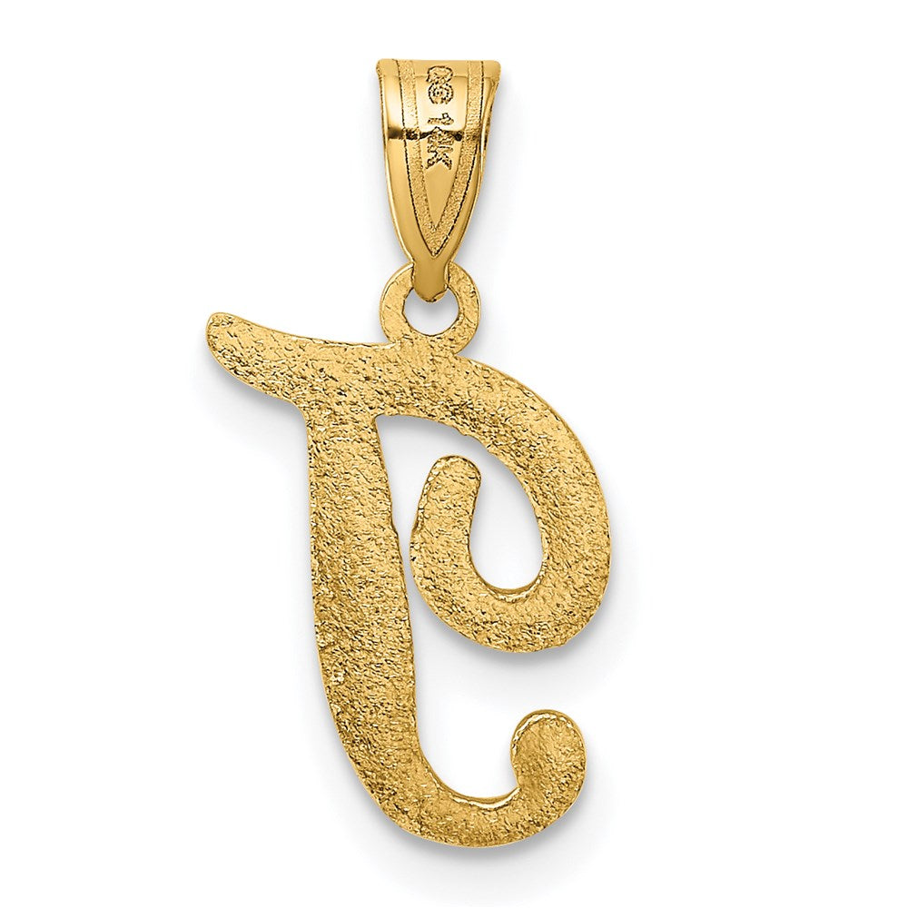 Alternate view of the 14k Yellow Gold, Mimi Collection, Small Script Initial T Pendant by The Black Bow Jewelry Co.