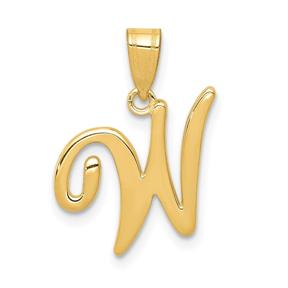 14k Yellow Gold, Mimi Collection, Small Script Initial W Pendant, Item P10427-W by The Black Bow Jewelry Co.