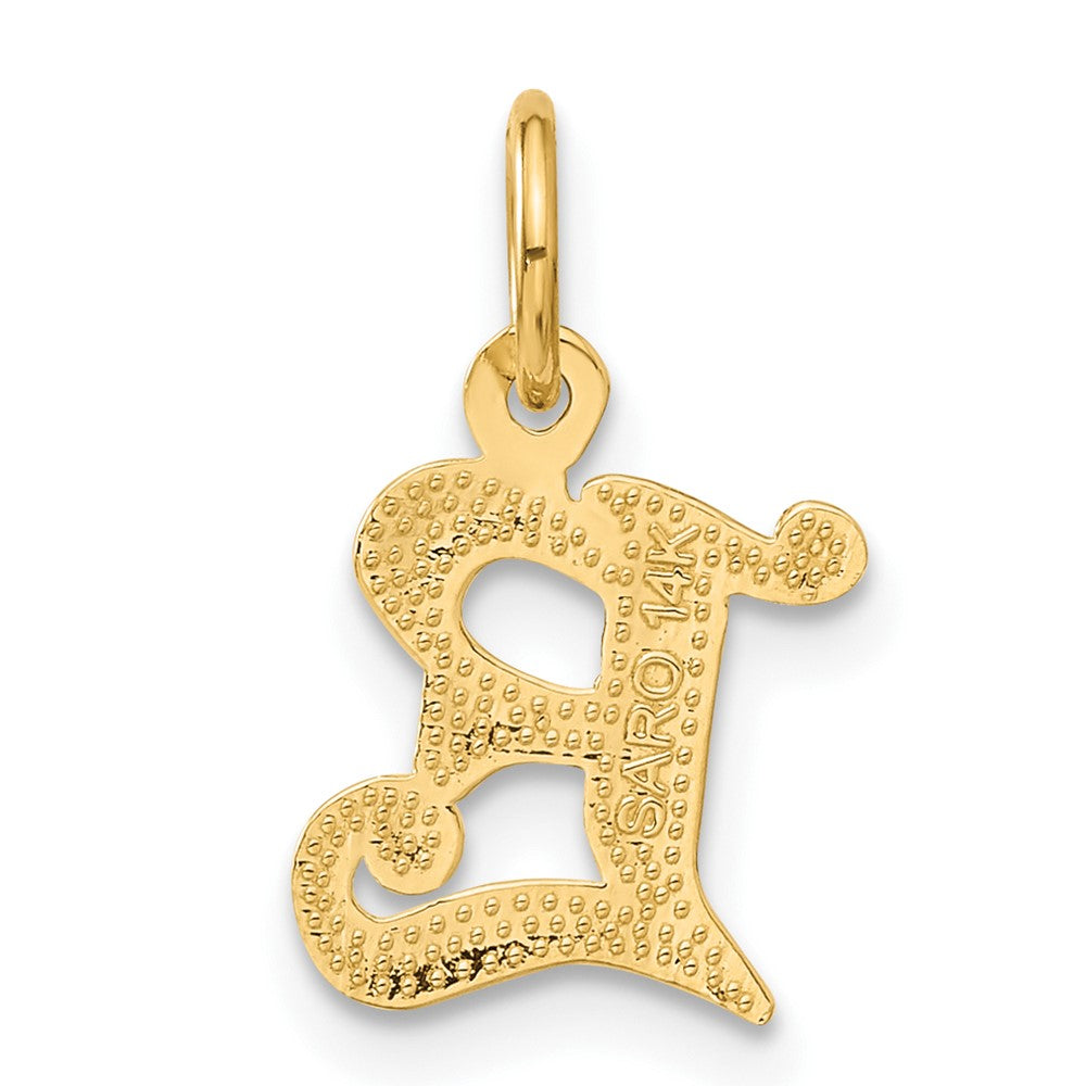 Alternate view of the 14k Yellow Gold, Isabelle Collection, Mini Letter E Initial Charm by The Black Bow Jewelry Co.