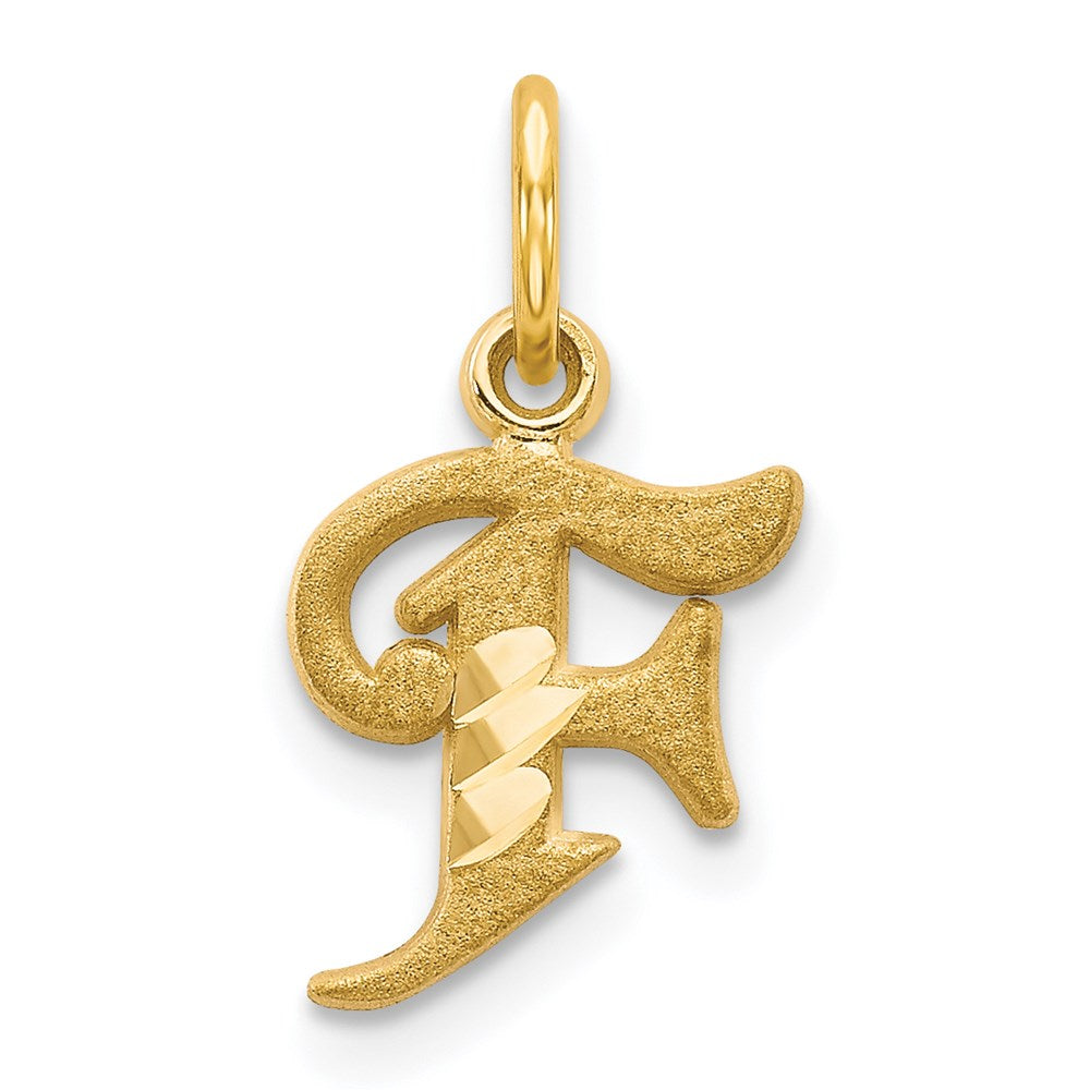 14k Yellow Gold, Isabelle Collection, Mini Letter F Initial Charm, Item P10428-F by The Black Bow Jewelry Co.