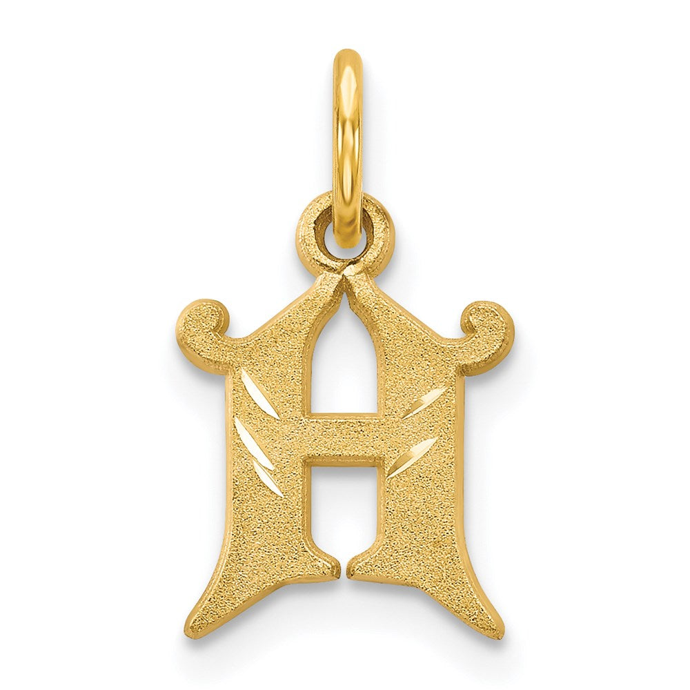 14k Yellow Gold, Isabelle Collection, Mini Letter H Initial Charm, Item P10428-H by The Black Bow Jewelry Co.