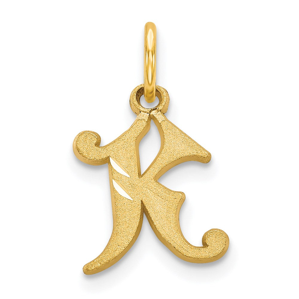 14k Yellow Gold, Isabelle Collection, Mini Letter K Initial Charm, Item P10428-K by The Black Bow Jewelry Co.
