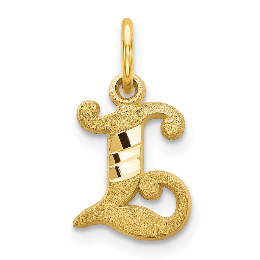 14k Yellow Gold, Isabelle Collection, Mini Letter L Initial Charm, Item P10428-L by The Black Bow Jewelry Co.