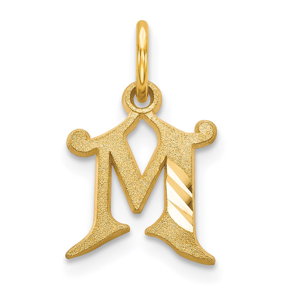 14k Yellow Gold, Isabelle Collection, Mini Letter M Initial Charm, Item P10428-M by The Black Bow Jewelry Co.