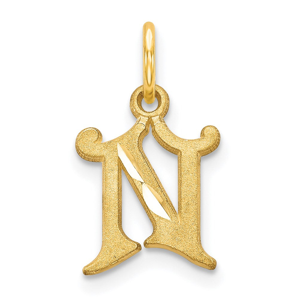 14k Yellow Gold, Isabelle Collection, Mini Letter N Initial Charm, Item P10428-N by The Black Bow Jewelry Co.