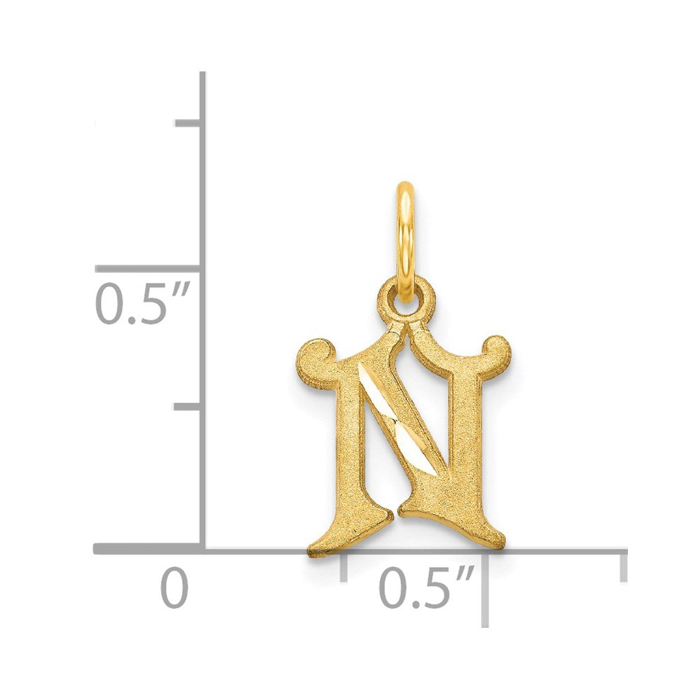 Alternate view of the 14k Yellow Gold, Isabelle Collection, Mini Letter N Initial Charm by The Black Bow Jewelry Co.
