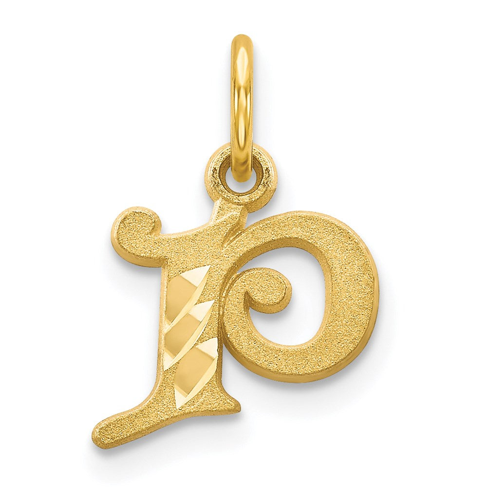 14k Yellow Gold, Isabelle Collection, Mini Letter P Initial Charm, Item P10428-P by The Black Bow Jewelry Co.