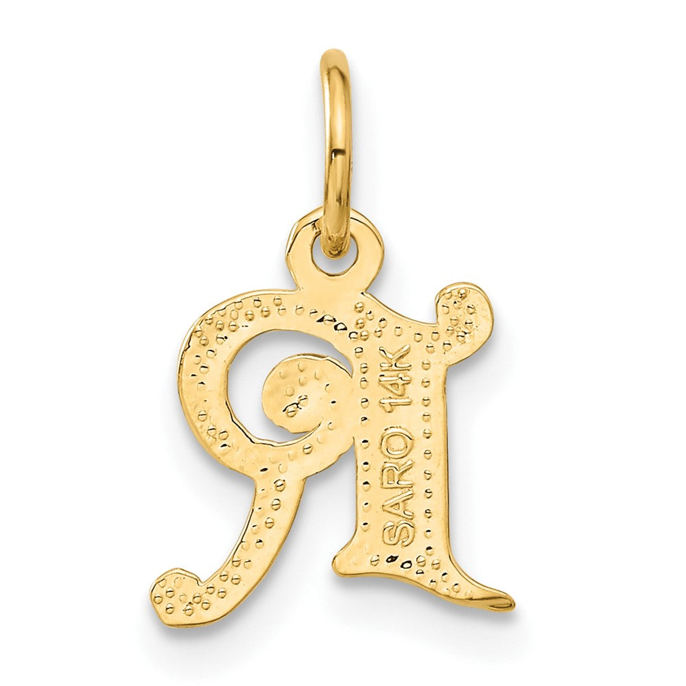 Alternate view of the 14k Yellow Gold, Isabelle Collection, Mini Letter R Initial Charm by The Black Bow Jewelry Co.