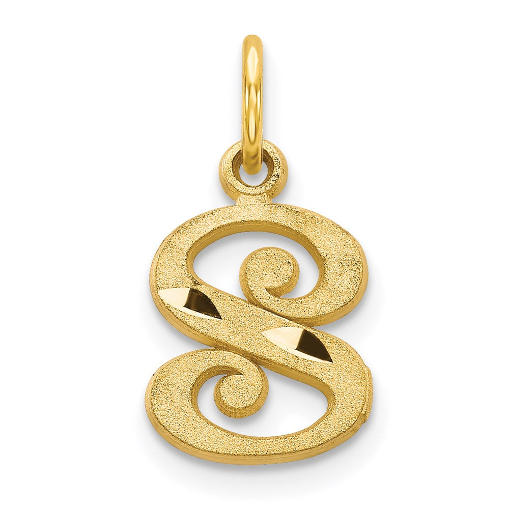 14k Yellow Gold, Isabelle Collection, Mini Letter S Initial Charm, Item P10428-S by The Black Bow Jewelry Co.