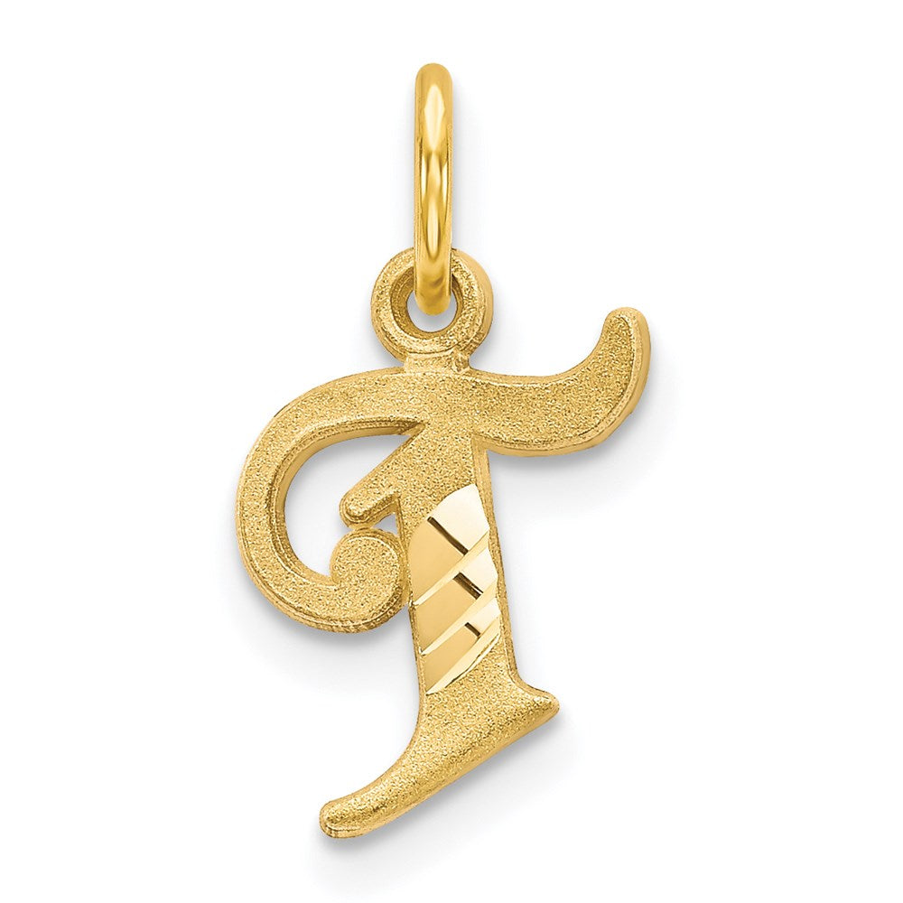 14k Yellow Gold, Isabelle Collection, Mini Letter T Initial Charm, Item P10428-T by The Black Bow Jewelry Co.
