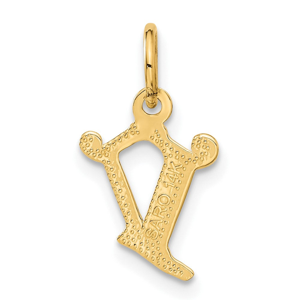 Alternate view of the 14k Yellow Gold, Isabelle Collection, Mini Letter V Initial Charm by The Black Bow Jewelry Co.