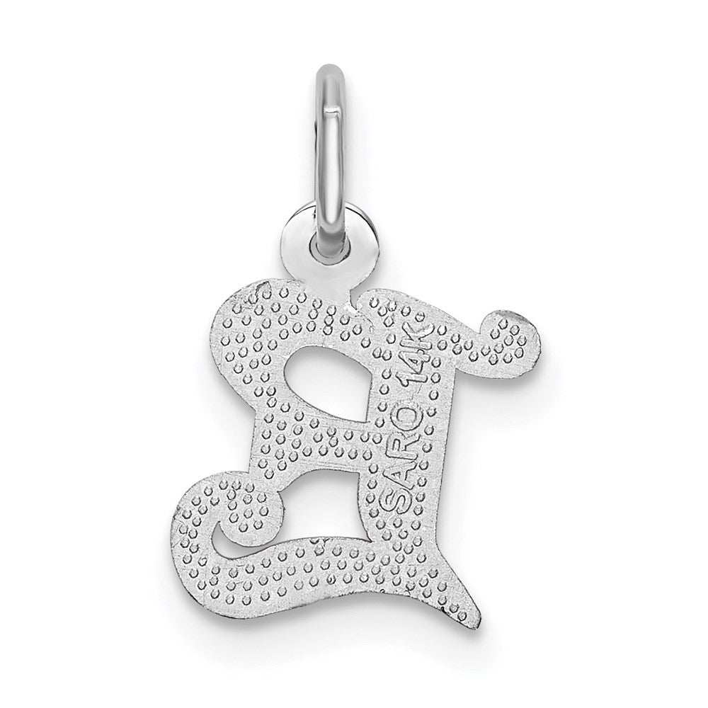 Alternate view of the 14k White Gold, Isabelle Collection, Mini Letter E Initial Charm by The Black Bow Jewelry Co.