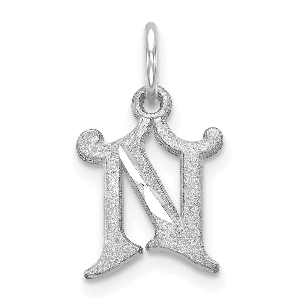 14k White Gold, Isabelle Collection, Mini Letter N Initial Charm, Item P10429-N by The Black Bow Jewelry Co.