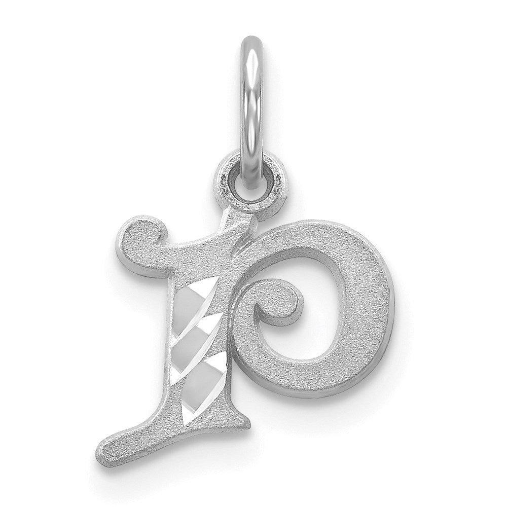 14k White Gold, Isabelle Collection, Mini Letter P Initial Charm, Item P10429-P by The Black Bow Jewelry Co.
