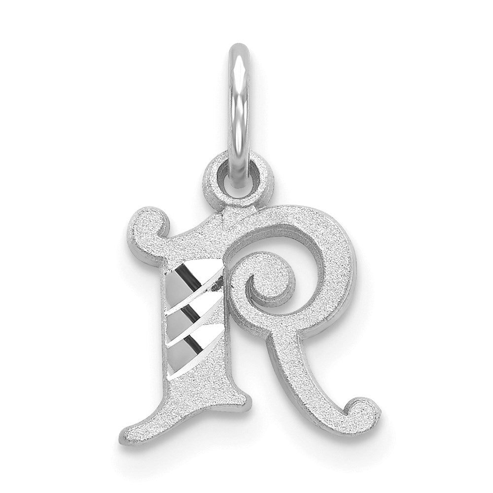 14k White Gold, Isabelle Collection, Mini Letter R Initial Charm, Item P10429-R by The Black Bow Jewelry Co.