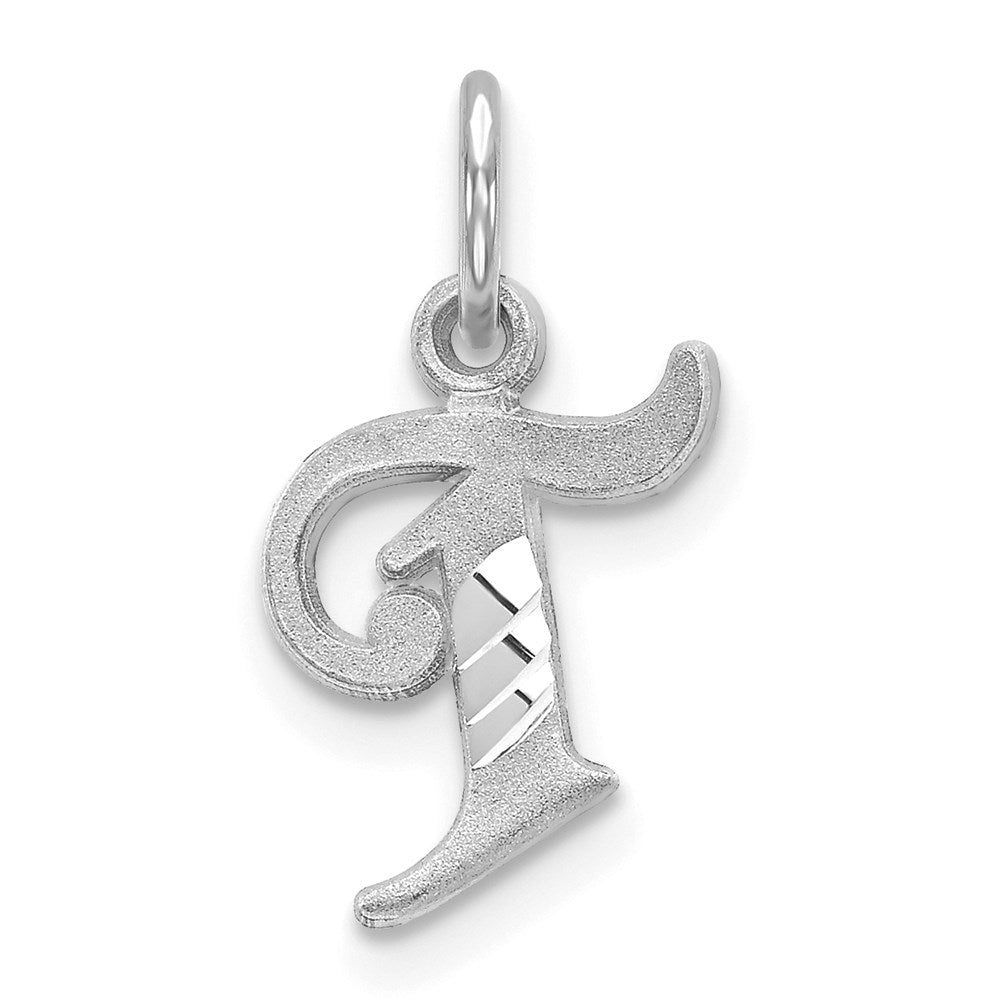 14k White Gold, Isabelle Collection, Mini Letter T Initial Charm, Item P10429-T by The Black Bow Jewelry Co.