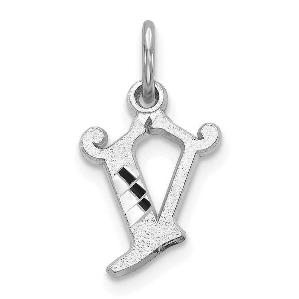 14k White Gold, Isabelle Collection, Mini Letter V Initial Charm, Item P10429-V by The Black Bow Jewelry Co.