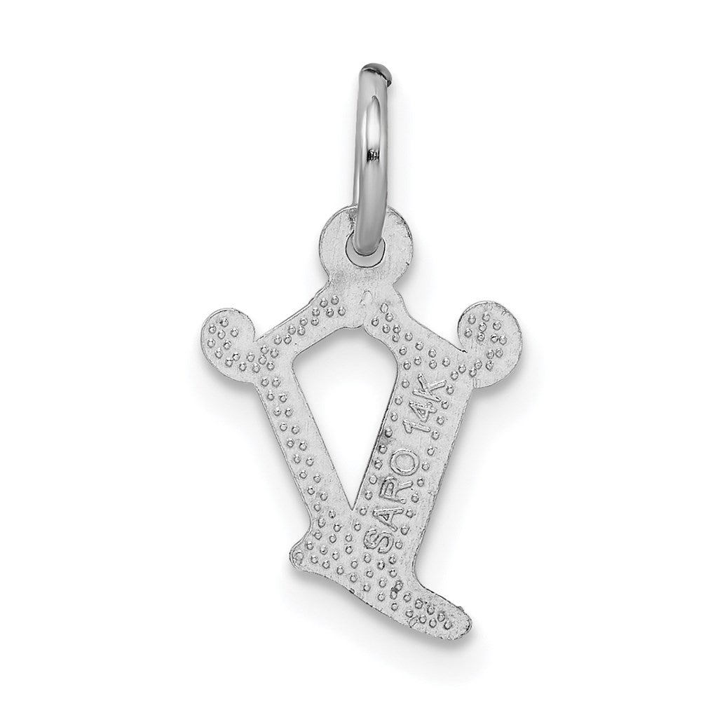 Alternate view of the 14k White Gold, Isabelle Collection, Mini Letter V Initial Charm by The Black Bow Jewelry Co.