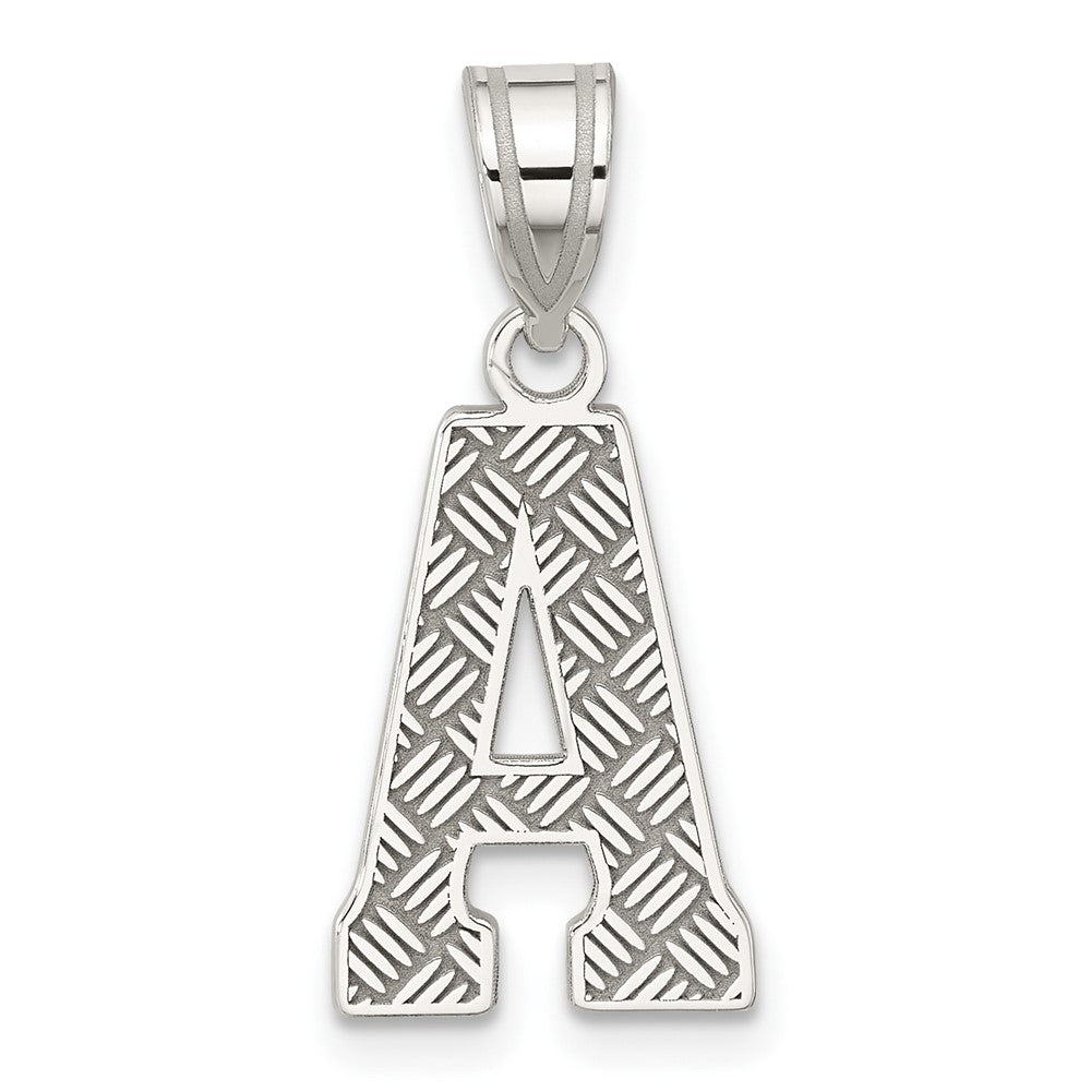 Sterling Silver, Sami Collection, Textured Block Initial A Pendant, Item P10431-A by The Black Bow Jewelry Co.