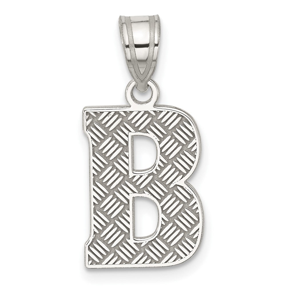 Sterling Silver, Sami Collection, Textured Block Initial B Pendant, Item P10431-B by The Black Bow Jewelry Co.
