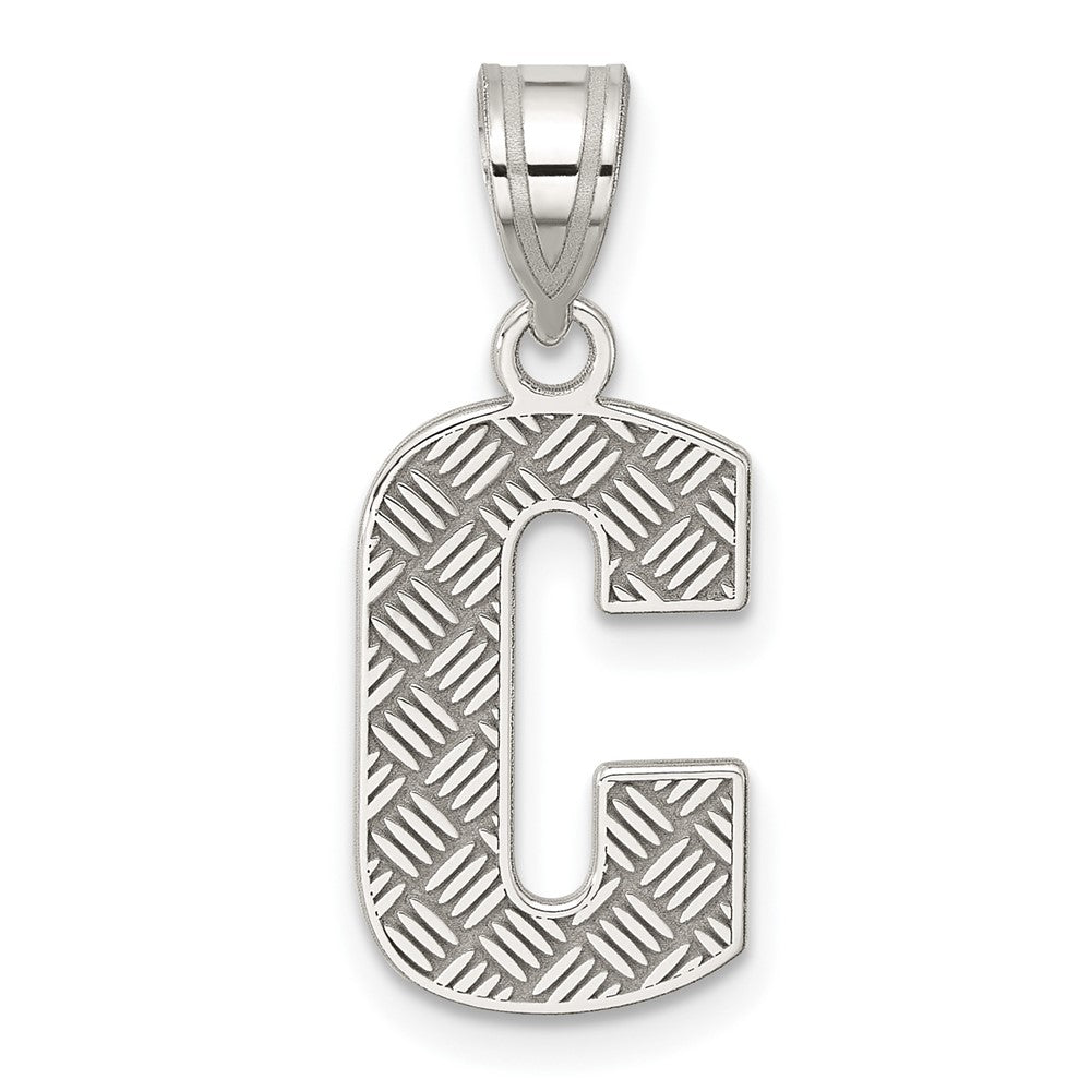 Sterling Silver, Sami Collection, Textured Block Initial C Pendant, Item P10431-C by The Black Bow Jewelry Co.
