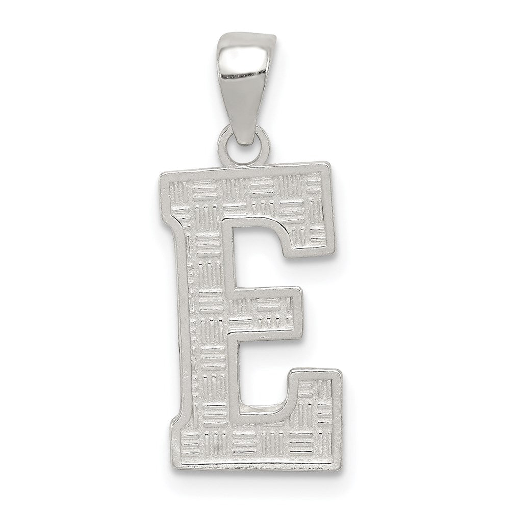 Sterling Silver, Sami Collection, Textured Block Initial E Pendant, Item P10431-E by The Black Bow Jewelry Co.