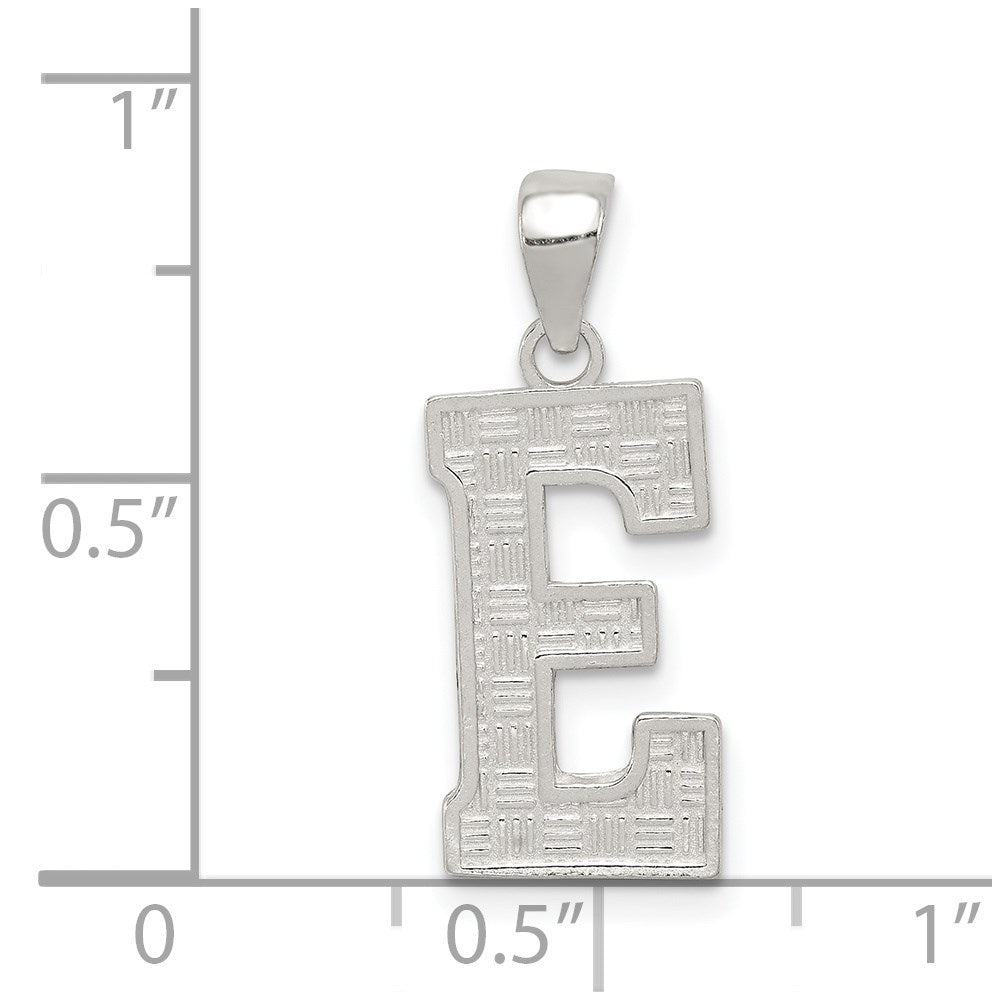 Alternate view of the Sterling Silver, Sami Collection, Textured Block Initial E Pendant by The Black Bow Jewelry Co.