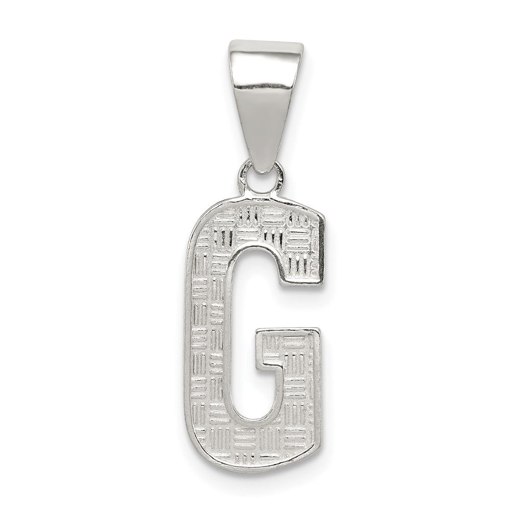 Sterling Silver, Sami Collection, Textured Block Initial G Pendant, Item P10431-G by The Black Bow Jewelry Co.
