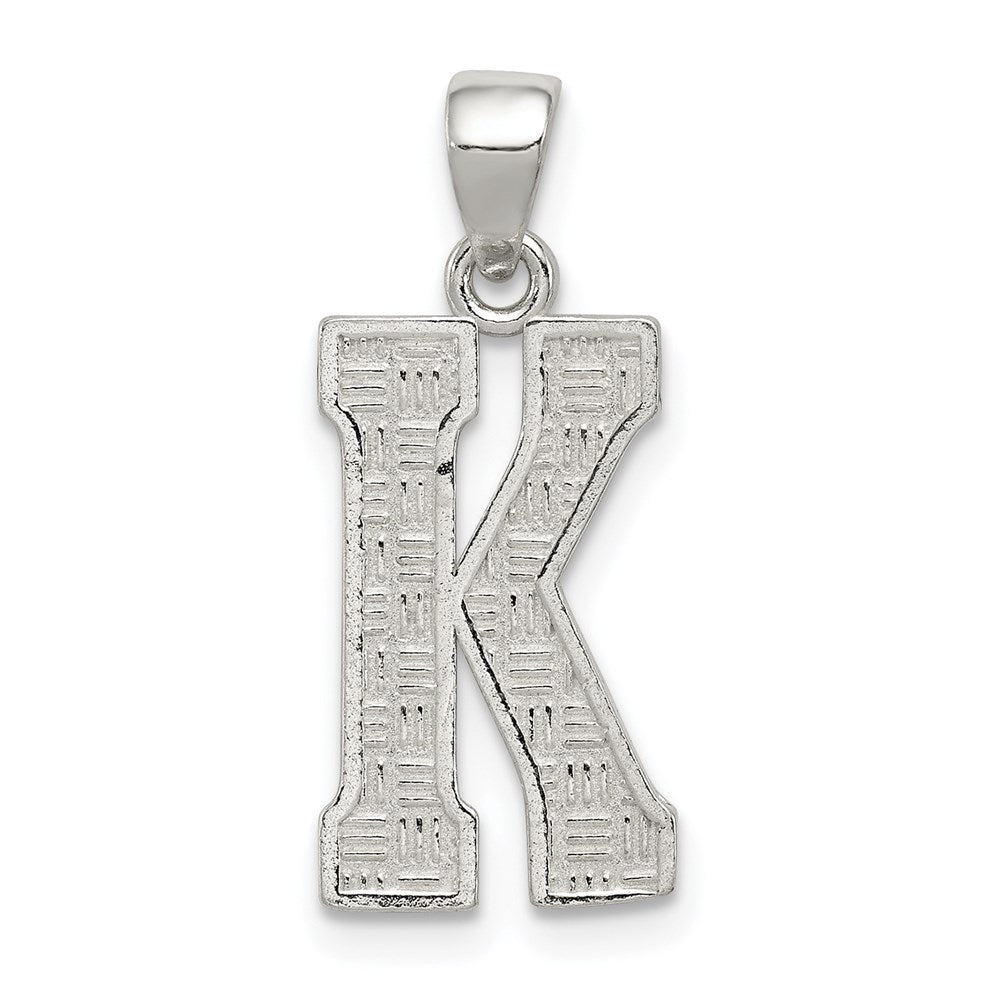Sterling Silver, Sami Collection, Textured Block Initial K Pendant, Item P10431-K by The Black Bow Jewelry Co.