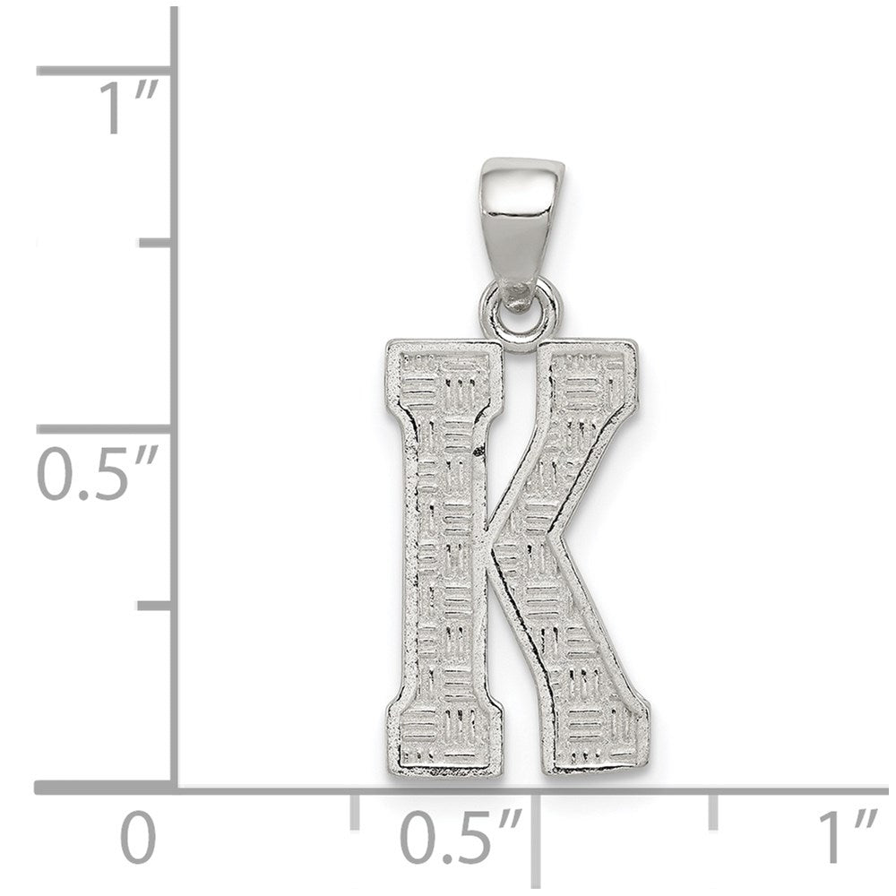 Alternate view of the Sterling Silver, Sami Collection, Textured Block Initial K Pendant by The Black Bow Jewelry Co.