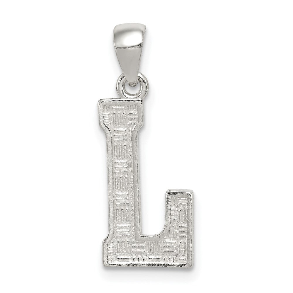 Sterling Silver, Sami Collection, Textured Block Initial L Pendant, Item P10431-L by The Black Bow Jewelry Co.