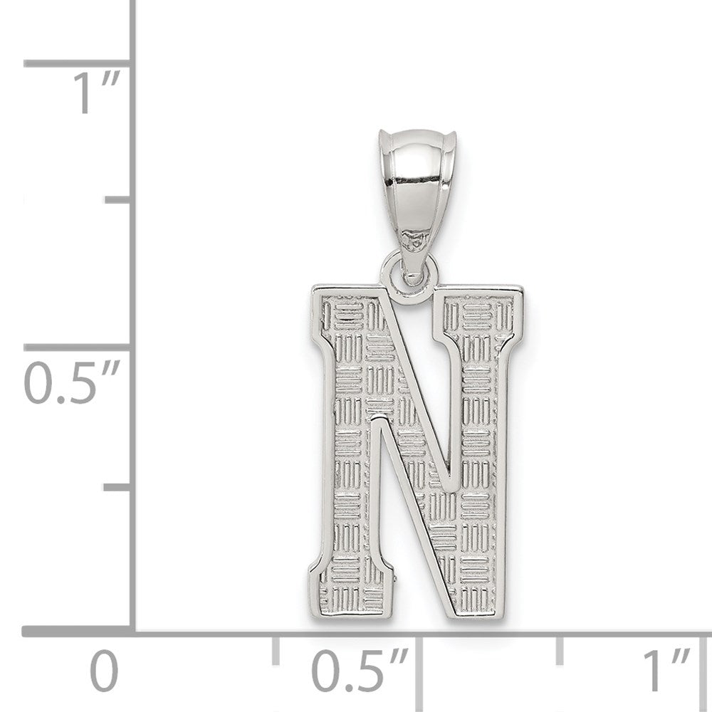 Alternate view of the Sterling Silver, Sami Collection, Textured Block Initial N Pendant by The Black Bow Jewelry Co.