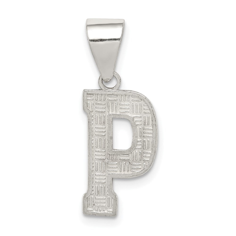 Sterling Silver, Sami Collection, Textured Block Initial P Pendant, Item P10431-P by The Black Bow Jewelry Co.