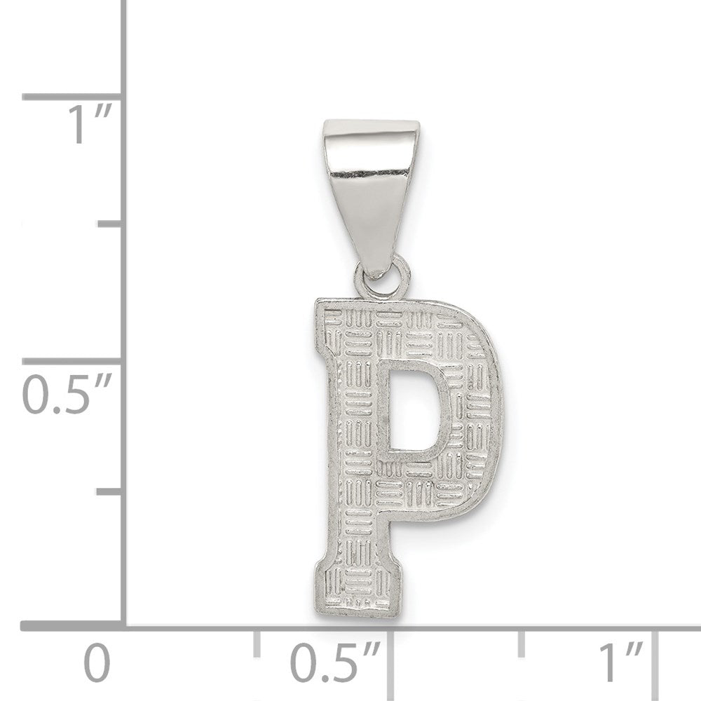 Alternate view of the Sterling Silver, Sami Collection, Textured Block Initial P Pendant by The Black Bow Jewelry Co.