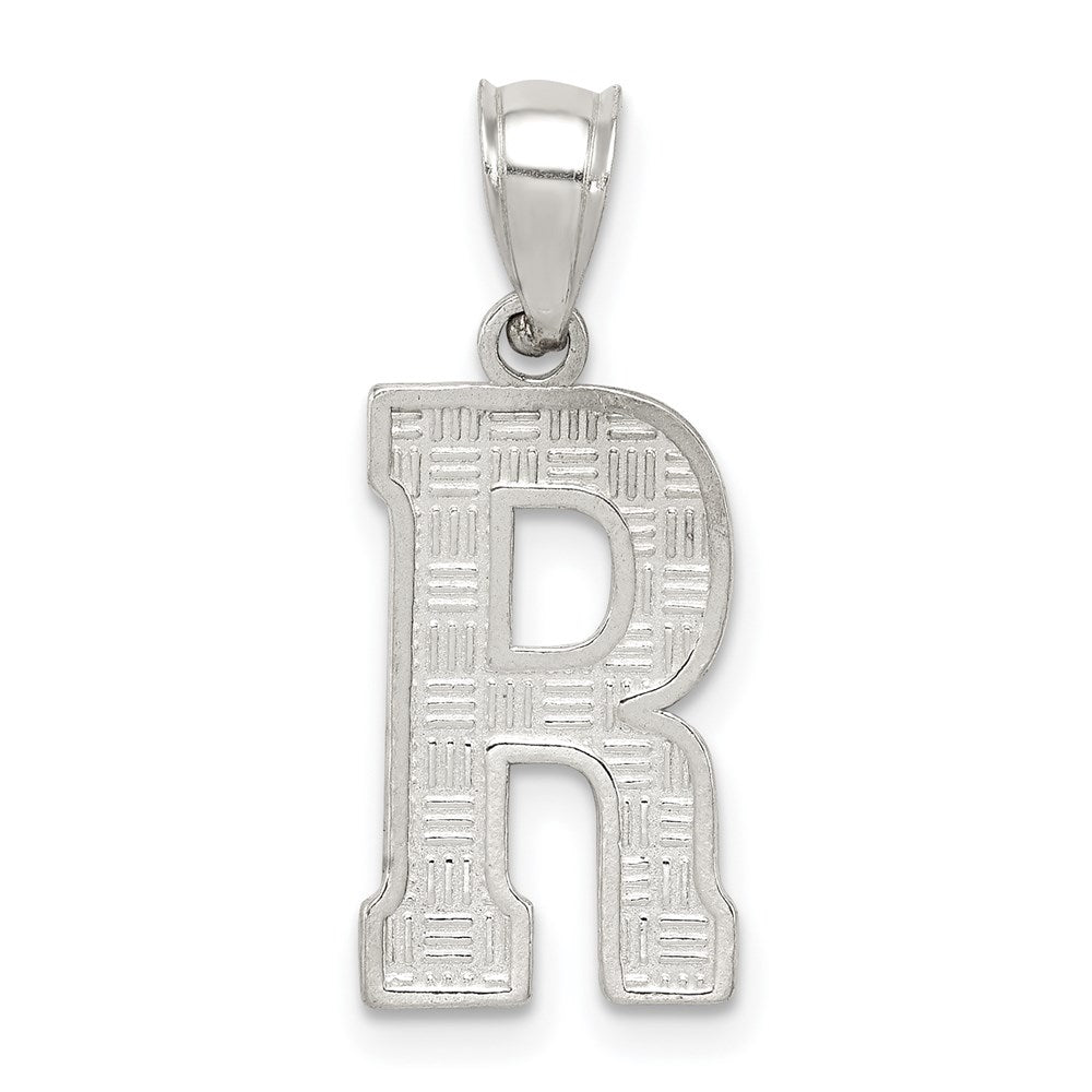 Sterling Silver, Sami Collection, Textured Block Initial R Pendant, Item P10431-R by The Black Bow Jewelry Co.