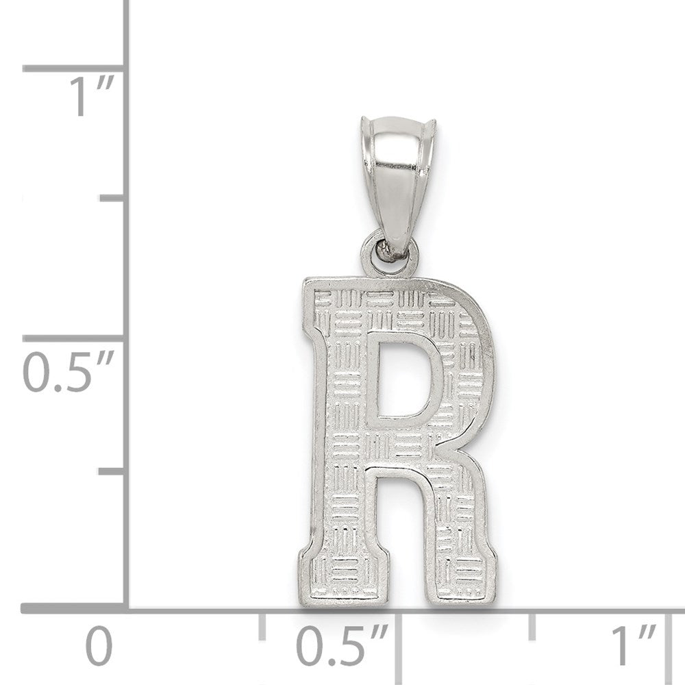 Alternate view of the Sterling Silver, Sami Collection, Textured Block Initial R Pendant by The Black Bow Jewelry Co.