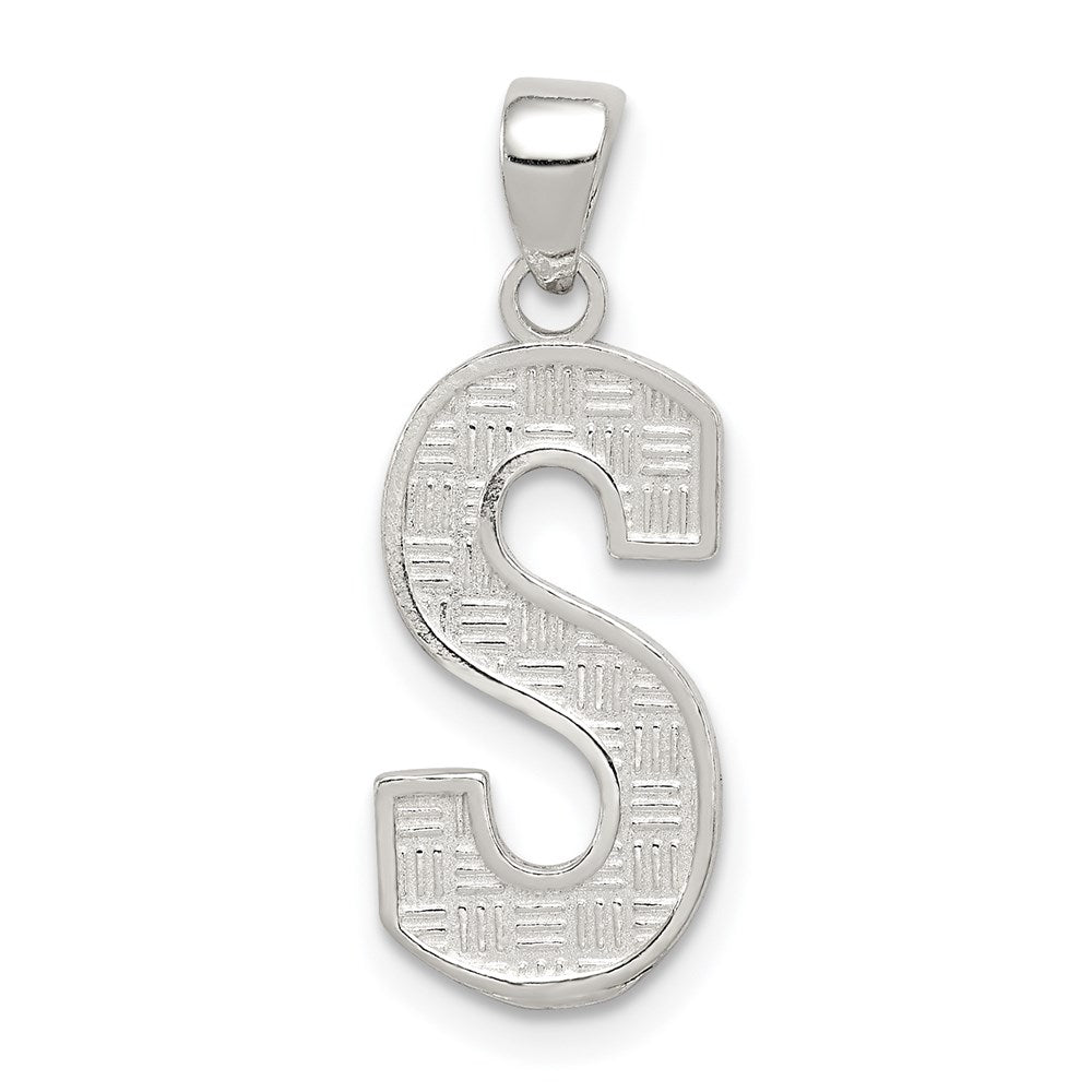 Sterling Silver, Sami Collection, Textured Block Initial S Pendant, Item P10431-S by The Black Bow Jewelry Co.